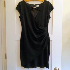 Cache Black Knit Ruched Dress Keyhole Front
